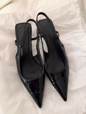 ASOS Black Patent Pointed Slingback Heels